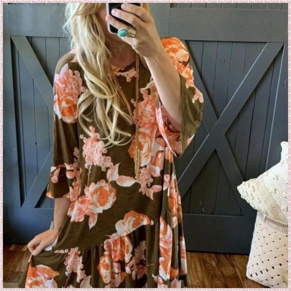2/$40 SALE HP Moody Floral Ruffled Hem Tunic Dress - Picture 2 of 8